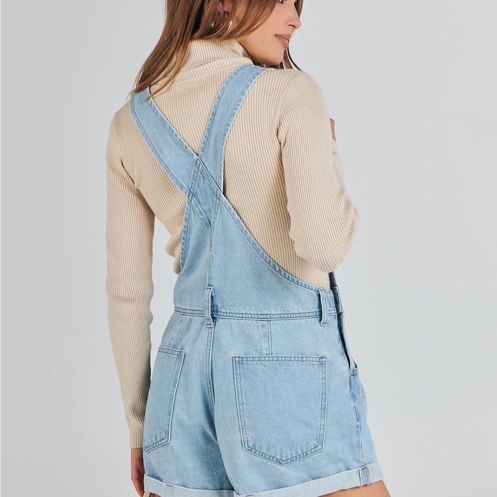 Anrabess Light Blue Denim short loose fit adjustable Overalls NWT - Picture 2 of 9